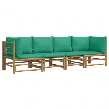 Set mobilier de grădină cu perne verzi, 4 piese, bambus - Img 3