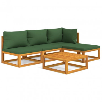 Set mobilier de grădină cu perne verzi, 5 piese, lemn masiv - Img 2