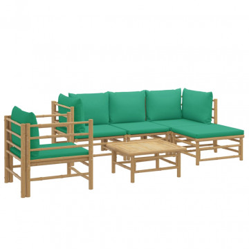 Set mobilier de grădină cu perne verzi, 6 piese, bambus - Img 3