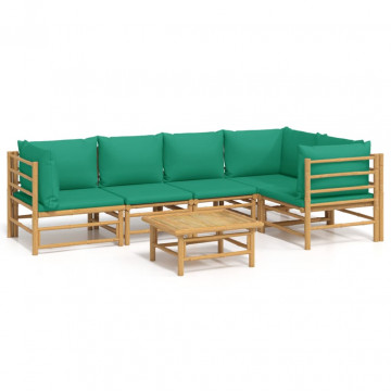 Set mobilier de grădină cu perne verzi, 6 piese, bambus - Img 2