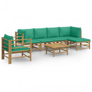 Set mobilier de grădină cu perne verzi, 7 piese, bambus - Img 2