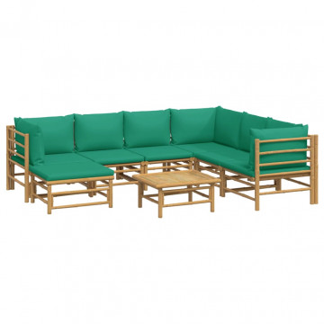 Set mobilier de grădină cu perne verzi, 8 piese, bambus - Img 3