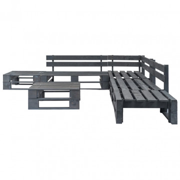 Set mobilier de grădină din paleți, 6 piese, gri, lemn - Img 1