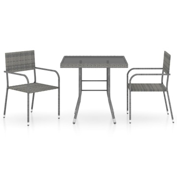 Set mobilier de grădină, gri, 3 piese, antracit, poli ratan - Img 2