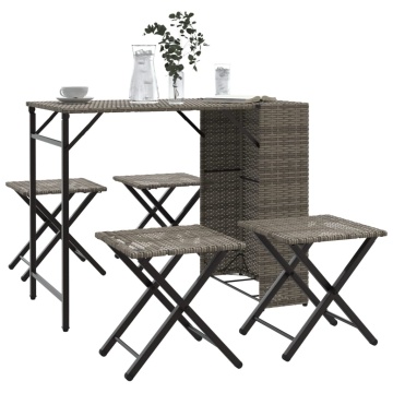 Set mobilier de grădină, pliabil, 5 piese, gri, poliratan - Img 1