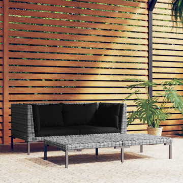 Set mobilier grădină,3 piese,gri închis,poliratan semi-rotund - Img 1