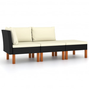 Set mobilier grădină, 3 piese, poliratan & lemn masiv eucalipt - Img 1
