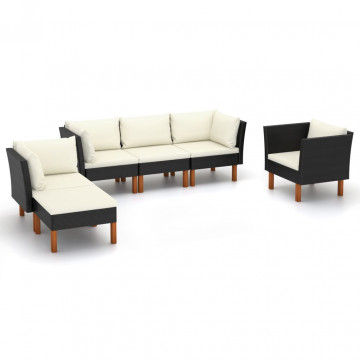 Set mobilier grădină 6 piese negru poliratan/lemn eucalipt - Img 1