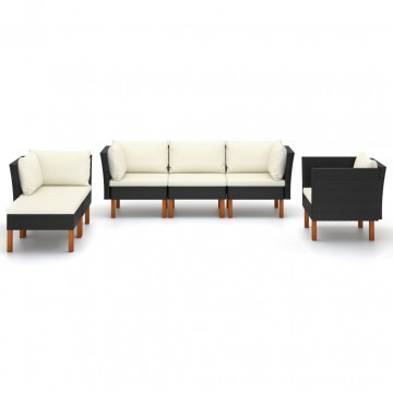 Set mobilier grădină 6 piese negru poliratan/lemn eucalipt - Img 2