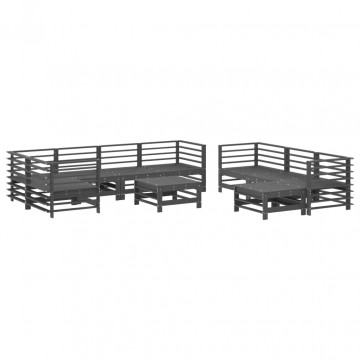 Set mobilier grădină cu perne, 10 piese, gri, lemn masiv - Img 3