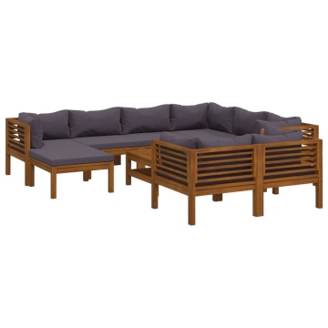 Set mobilier grădină cu perne, 10 piese, lemn masiv de acacia - Img 2