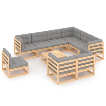 Set mobilier grădină cu perne, 10 piese, lemn masiv de pin - Img 1