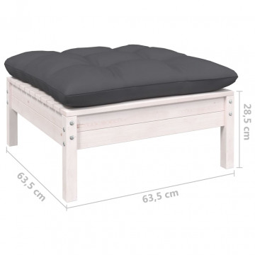 Set mobilier grădină cu perne, 11 piese, alb, lemn masiv pin - Img 6