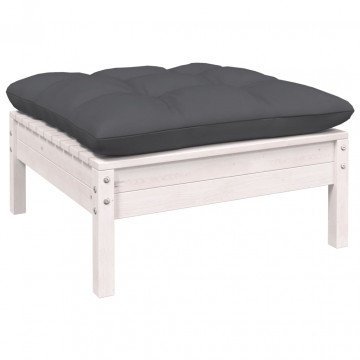 Set mobilier grădină cu perne, 11 piese, alb, lemn masiv pin - Img 8