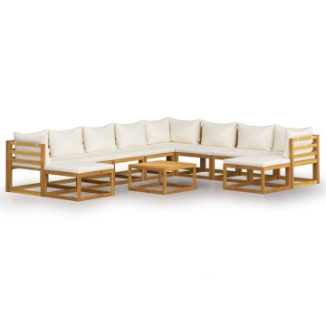 Set mobilier grădină cu perne 11 piese crem lemn masiv acacia - Img 2