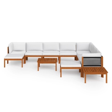 Set mobilier grădină cu perne 12 piese crem lemn masiv acacia - Img 3