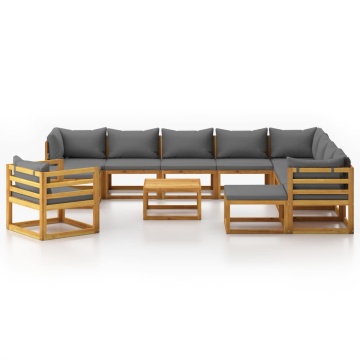 Set mobilier grădină cu perne, 12 piese, lemn masiv de acacia - Img 3