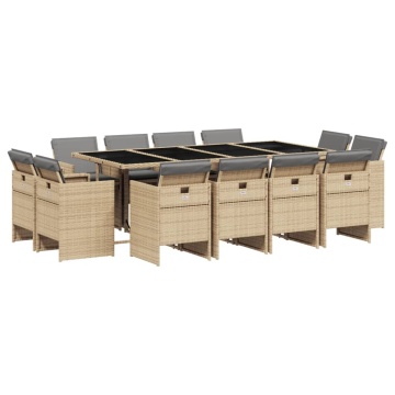 Set mobilier grădină cu perne, 13 piese, bej combinat poliratan - Img 2