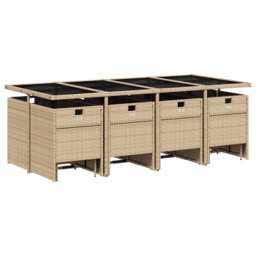 Set mobilier grădină cu perne, 13 piese, bej combinat poliratan - Img 3