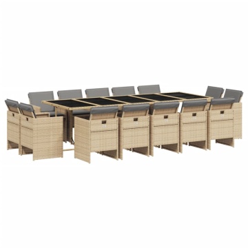 Set mobilier grădină cu perne, 15 piese, bej combinat poliratan - Img 2