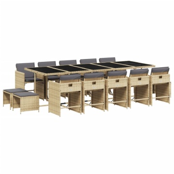 Set mobilier grădină cu perne, 15 piese, bej combinat poliratan - Img 2