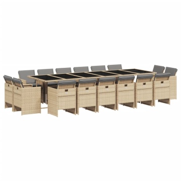 Set mobilier grădină cu perne, 17 piese bej combinat poliratan - Img 2