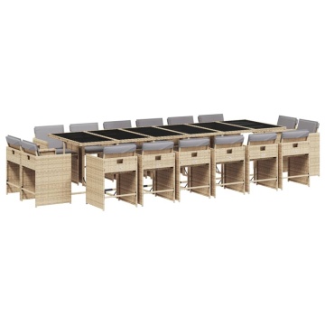 Set mobilier grădină cu perne, 17 piese bej combinat poliratan - Img 2