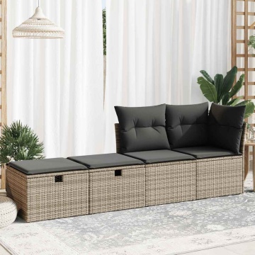 Set mobilier grădină cu perne 2 piese gri poliratan/lemn acacia - Img 3