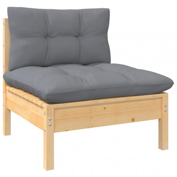 Set mobilier grădină cu perne, 3 piese, gri, lemn masiv pin - Img 3