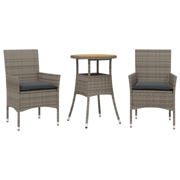 Set mobilier grădină cu perne 3 piese gri poliratan/lemn acacia - Img 2