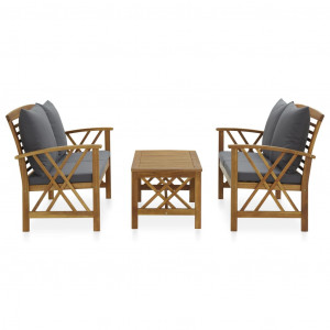Set mobilier grădină cu perne, 3 piese, lemn masiv de acacia - Img 2