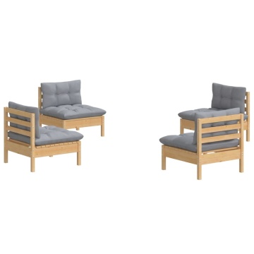 Set mobilier grădină cu perne, 4 piese, gri, lemn de pin - Img 3