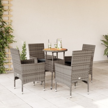 Set mobilier grădină cu perne 5 piese gri poliratan/lemn acacia - Img 1