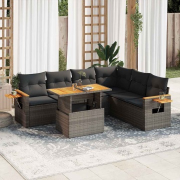 Set mobilier grădină cu perne 6 piese gri poliratan/lemn acacia - Img 1