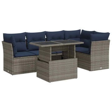 Set mobilier grădină cu perne 6 piese gri poliratan/lemn acacia - Img 2
