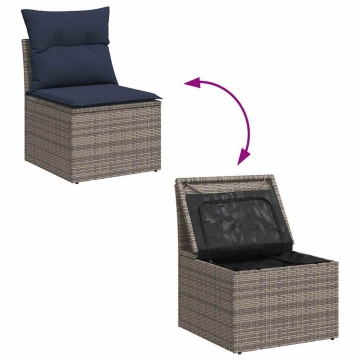 Set mobilier grădină cu perne 6 piese gri poliratan/lemn acacia - Img 5