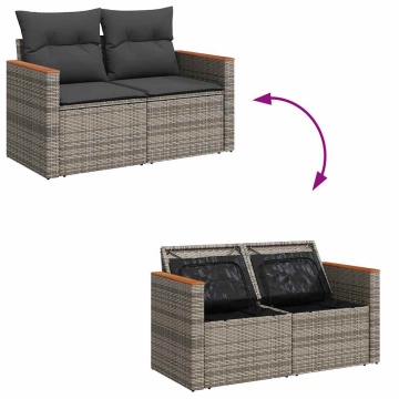 Set mobilier grădină cu perne 6 piese gri poliratan/lemn acacia - Img 7