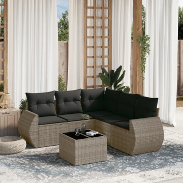 Set mobilier grădină cu perne, 6 piese, gri, poliratan - Img 1