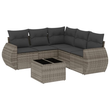Set mobilier grădină cu perne, 6 piese, gri, poliratan - Img 2