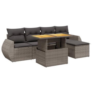 Set mobilier grădină cu perne, 6 piese, gri, poliratan - Img 2