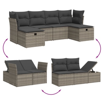 Set mobilier grădină cu perne, 6 piese, gri, poliratan - Img 3