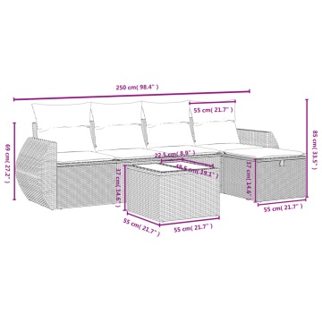 Set mobilier grădină cu perne, 6 piese, gri, poliratan - Img 4
