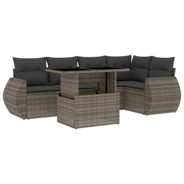 Set mobilier grădină cu perne, 6 piese, gri, poliratan - Img 2