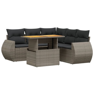 Set mobilier grădină cu perne, 6 piese, gri, poliratan - Img 2
