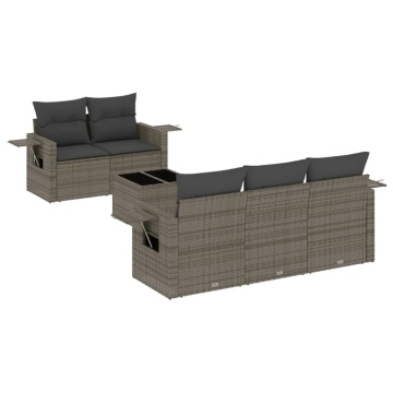 Set mobilier grădină cu perne, 6 piese, gri, poliratan - Img 2