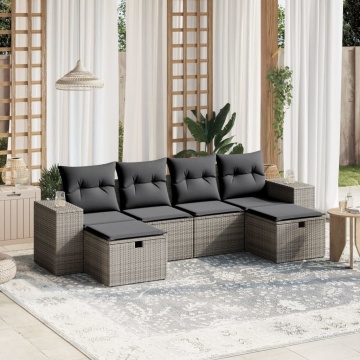 Set mobilier grădină cu perne, 6 piese, gri, poliratan - Img 1