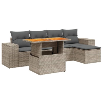 Set mobilier grădină cu perne, 6 piese, gri, poliratan - Img 2