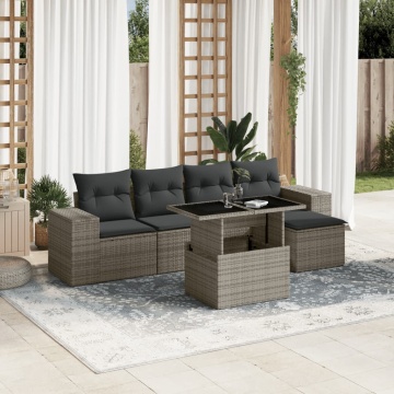 Set mobilier grădină cu perne, 6 piese, gri, poliratan - Img 1
