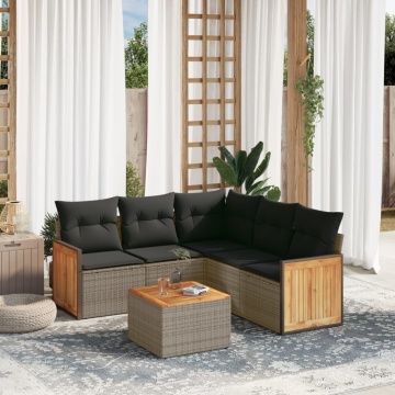 Set mobilier grădină cu perne, 6 piese, gri, poliratan - Img 1