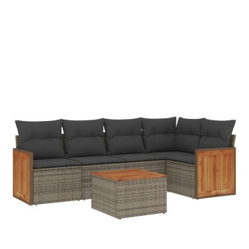 Set mobilier grădină cu perne, 6 piese, gri, poliratan - Img 2